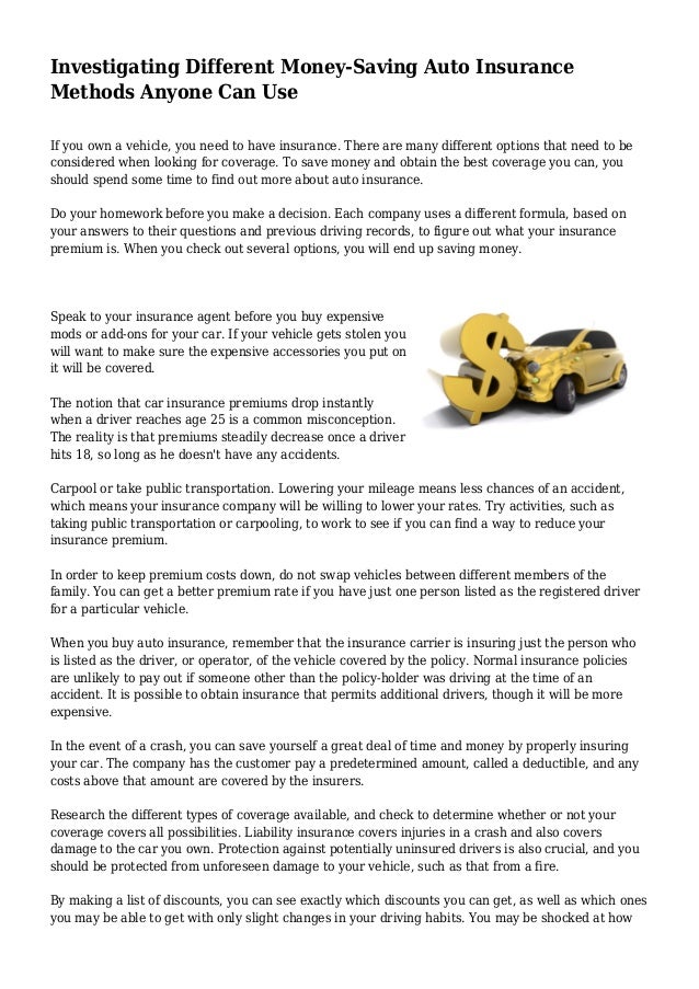 AUTO INSURANCE MONEY SAVING FORMULAE